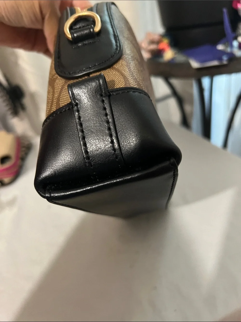Coach Brown Signature Cosmetic Pouch with Black Trim